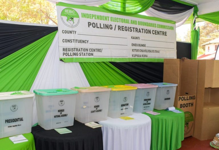 Ballot boxes and polling booths.